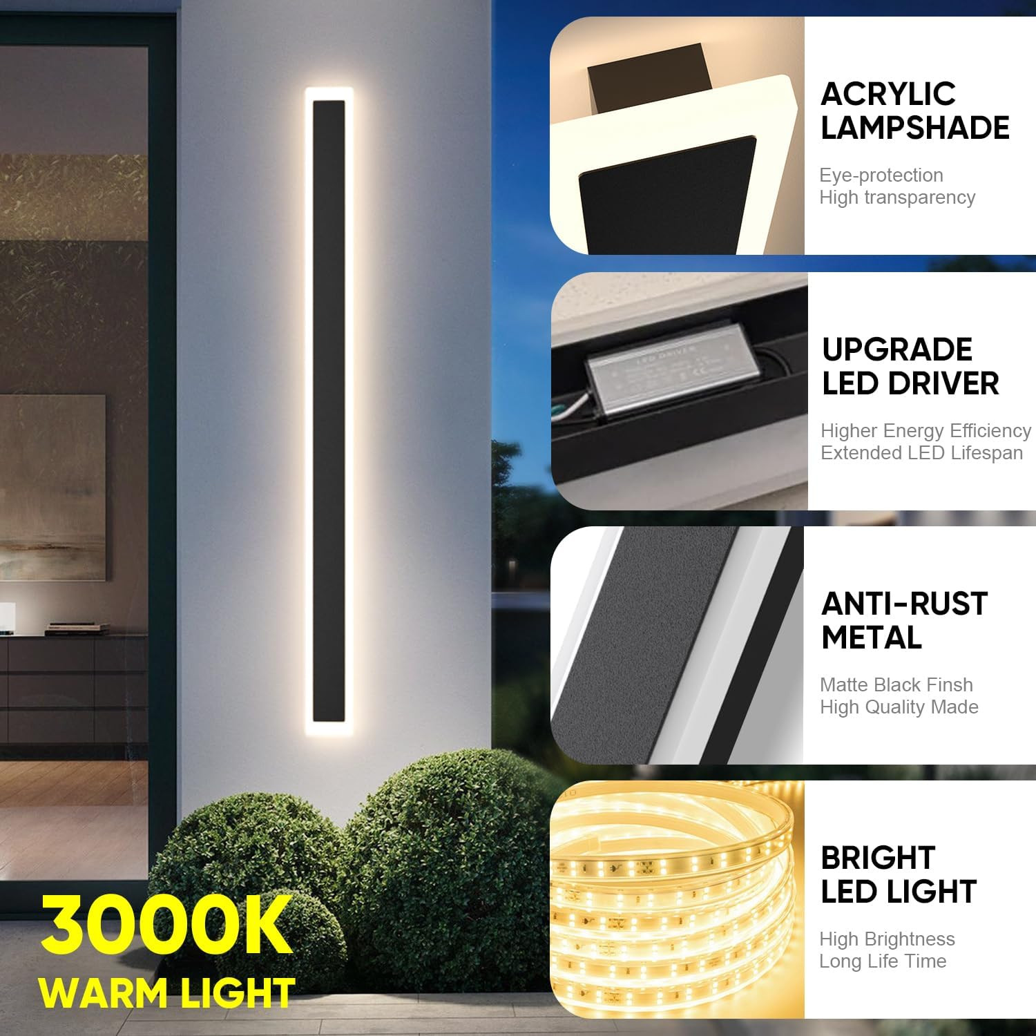 2-Pack 39.4Inch LED Outdoor Wall Lights, Modern Exterior Wall Lights LED Long Wa gallery