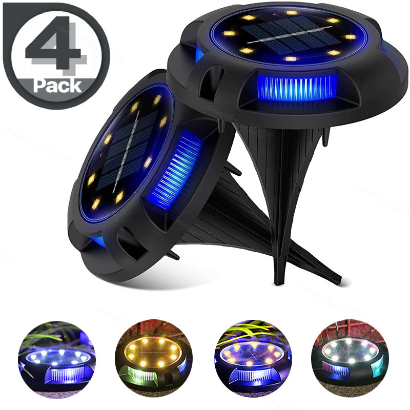 4Pack Solar Ground Light 12 LED Outdoor Disk Lighting Landscape Yard Garden Lawn gallery