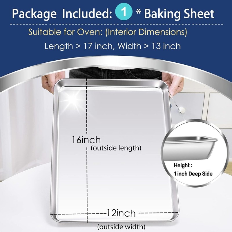 Large Baking Sheet P&P CHEF Stainless Steel Cookie Pan Tray Non Toxic 16x12x1" gallery