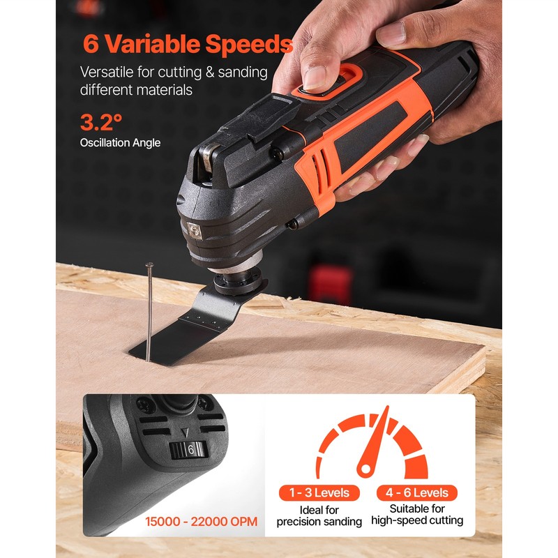 Uimoso Corded Oscillating Multitool, 3A Power, 6 Adjustable Speed Settings gallery