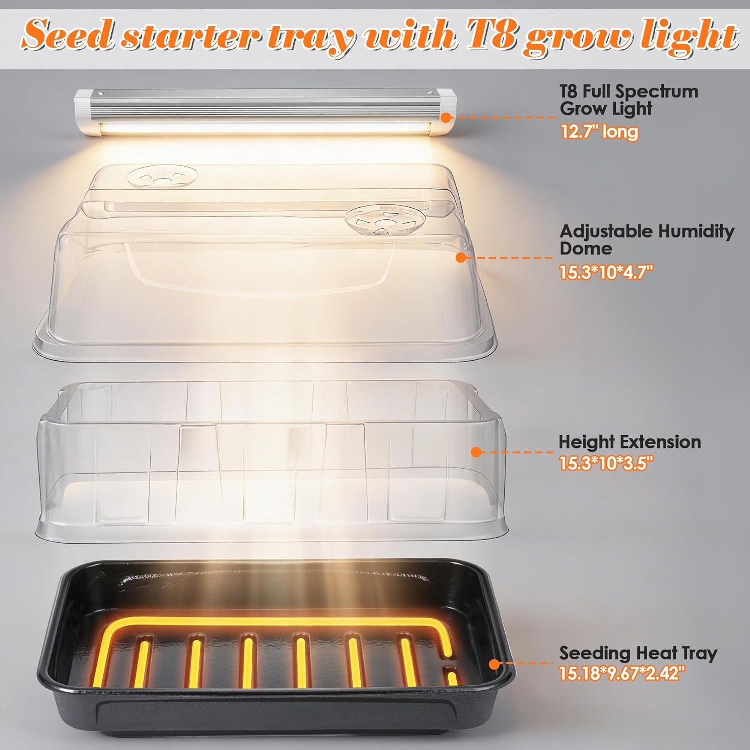 Seedling Propagation Kit with Heating Tray Grow Light 15 Inch Adjustable gallery