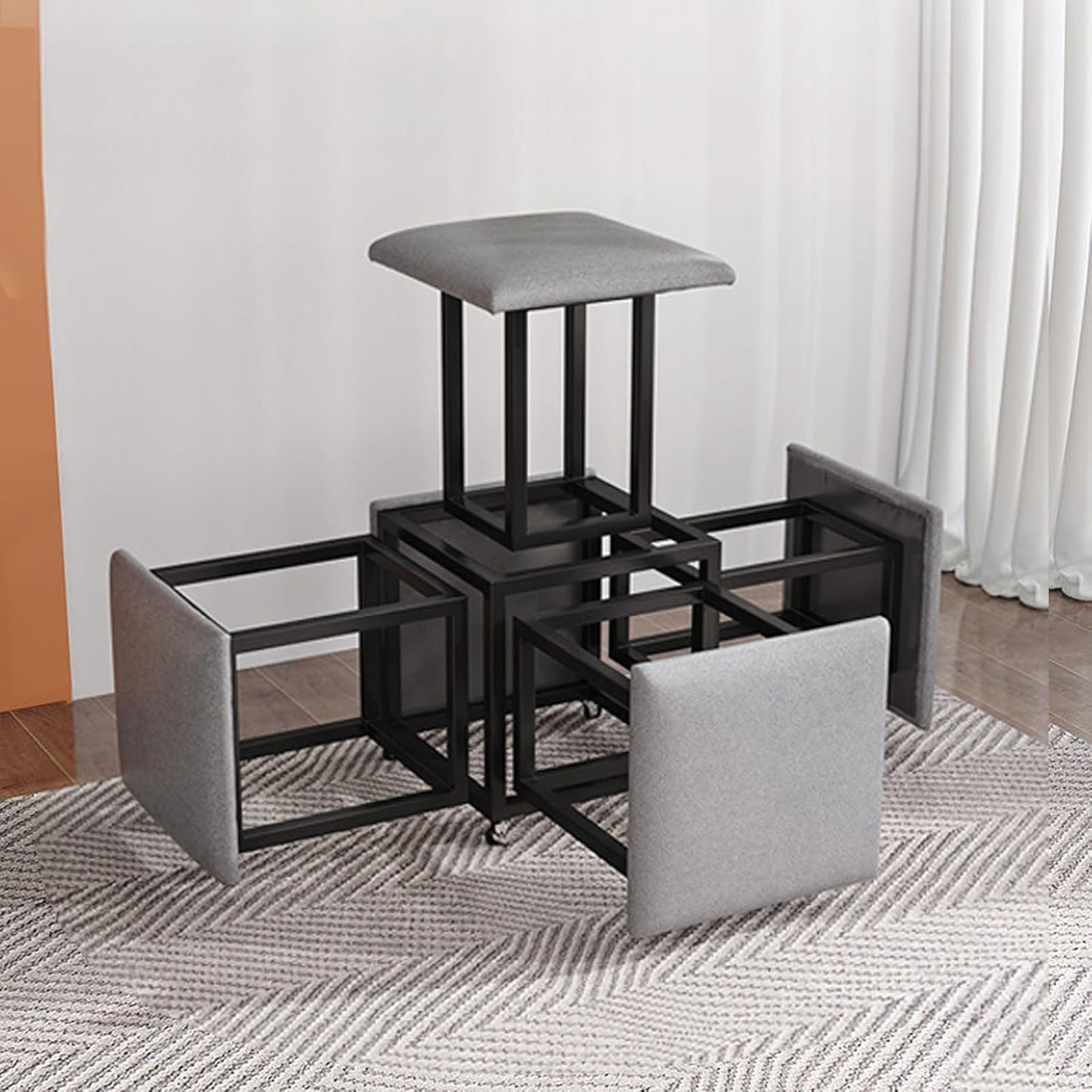 5-in-1 Swivel Ottoman Cube - Stackable Makeup Stool for Space Saving (Gray) gallery