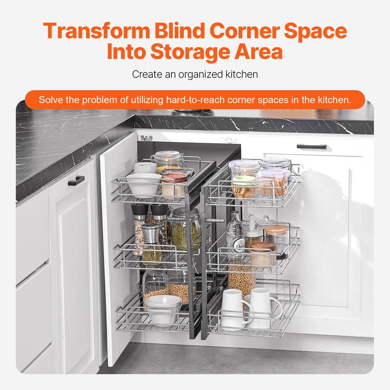 3 Tier 6 Shelf Blind Corner Pull Out Organizer Chrome Kitchen Cabinet Basket gallery