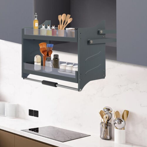 Pull Down Shelf Upper Kitchen Wall Cabinet Storage Organizer Dark Grey USA gallery