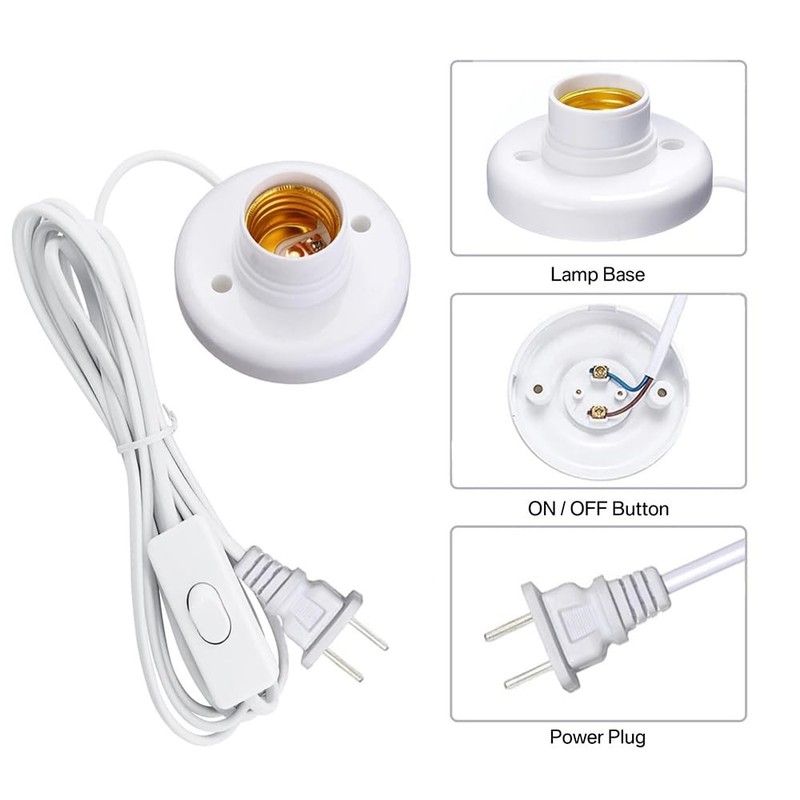 15ft Light Socket with Hanging Cord E26 E27 Bulb with On Off Switch White gallery