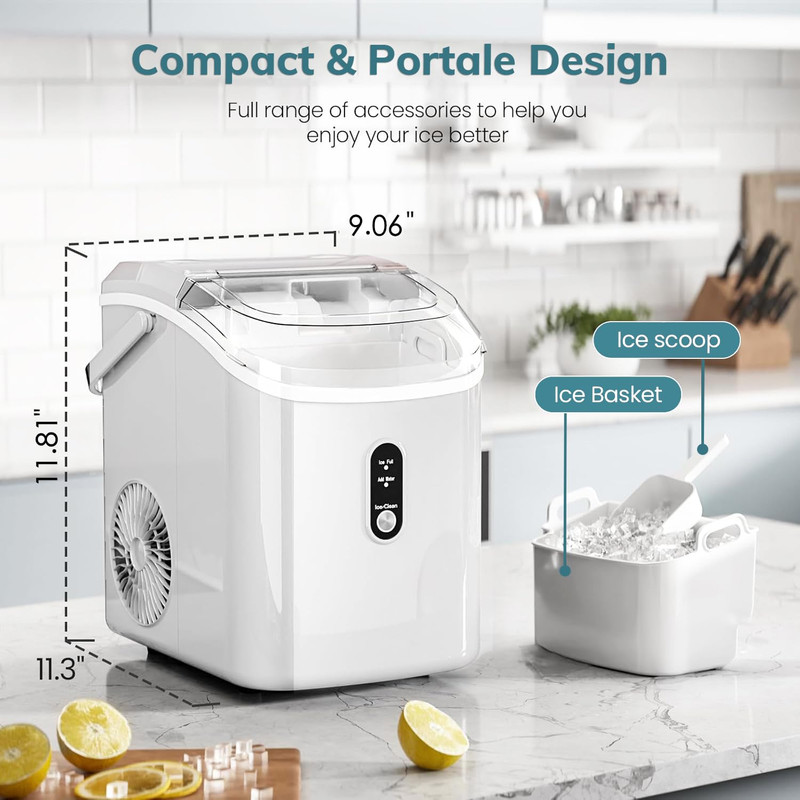 Portable Countertop Ice Maker - Soft Chewable Pellet Ice, Self-Cleaning, 34Lbs/D gallery