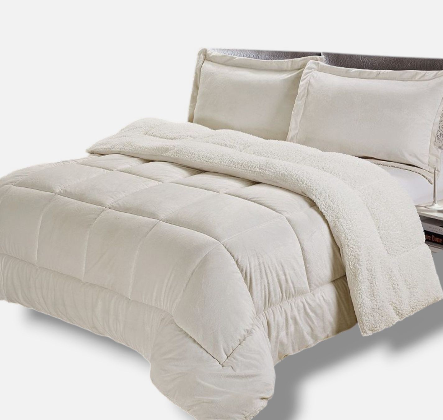 Swift Home Ivory Reversible Micromink-Sherpa 3pc Bedding Comforter Set, King gallery