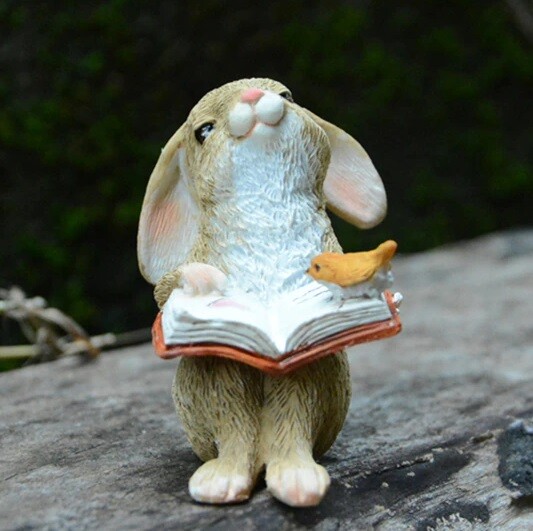 Reading Bunny Rabbit Statue Garden Sculpture Tabletop Figurine Home Decor Gifts gallery