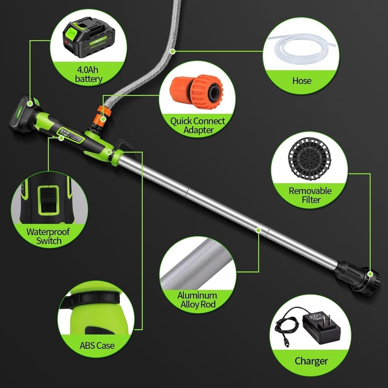 Cordless Stick Water Transfer Pump Head Silent w/1 4000 mAh Battery 720GPH 33FT gallery