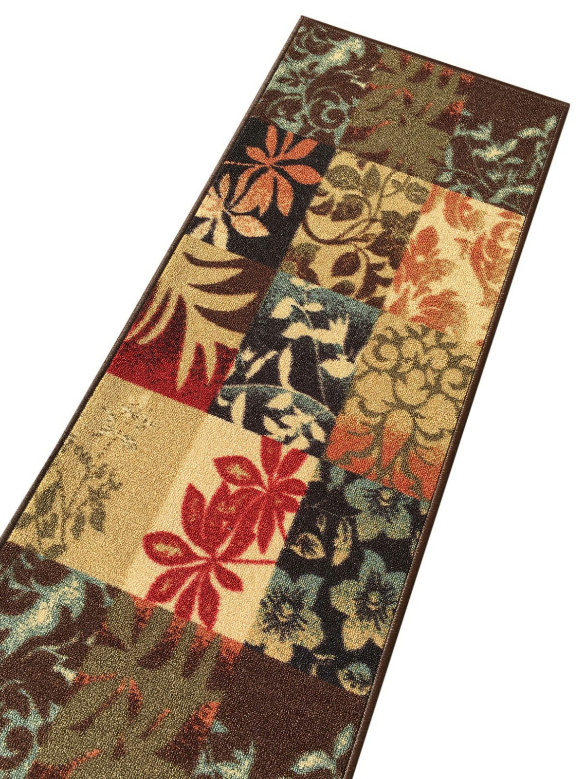 Custom Size Stair Hallway Runner Rug Rubber Back Non Skid Brown Floral Boxes gallery