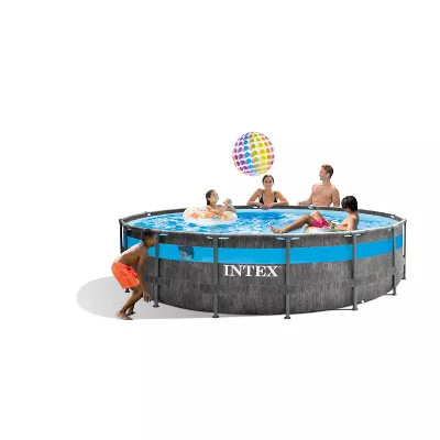 INTEX 14' X 42" CLEARVIEW PRISM FRAME ABOVE GROUND POOL - GRAYWOOD PRINT gallery
