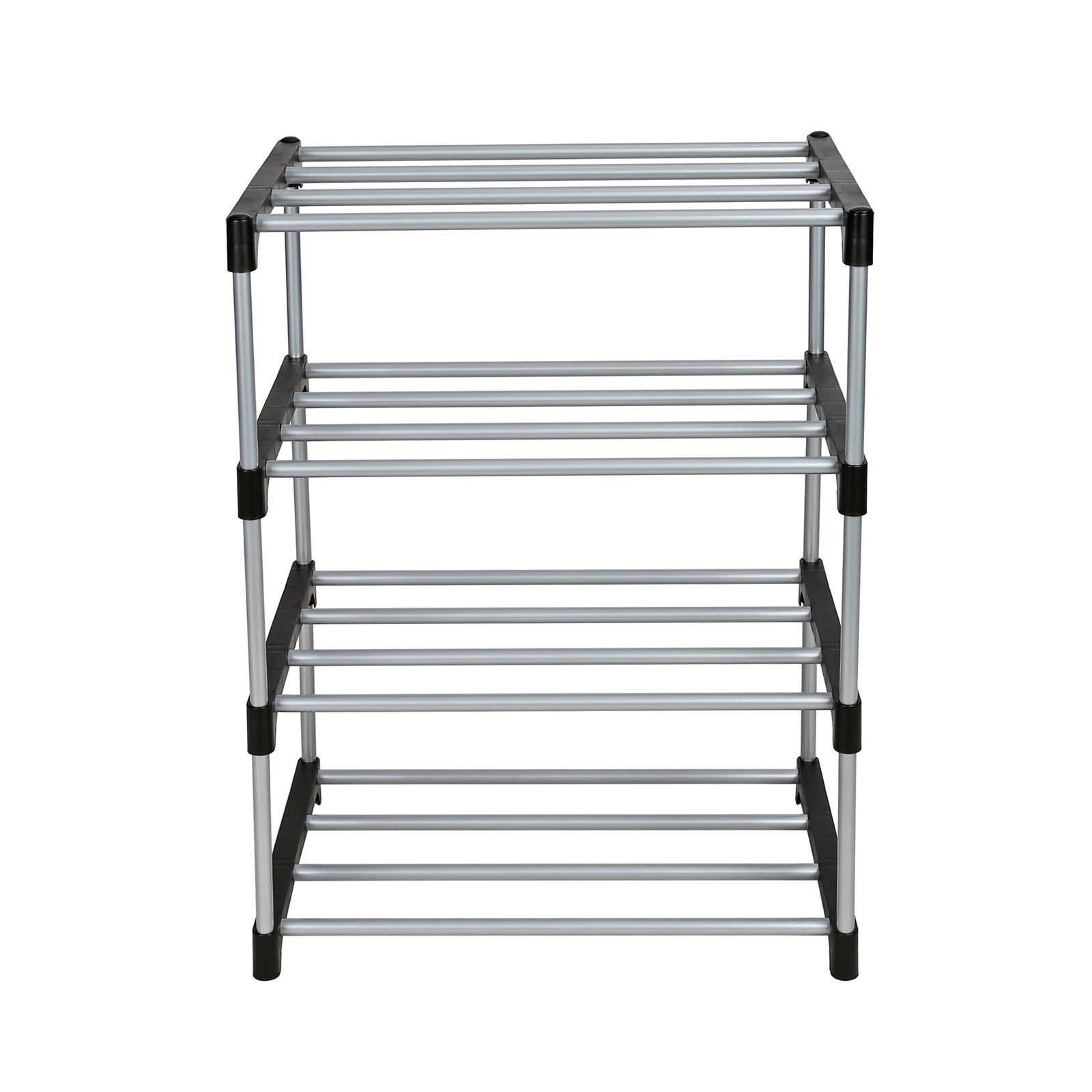 4 Tier Shoe Rack Black & Silver 8 Pairs of Shoes Metal Tubes & Plastic gallery