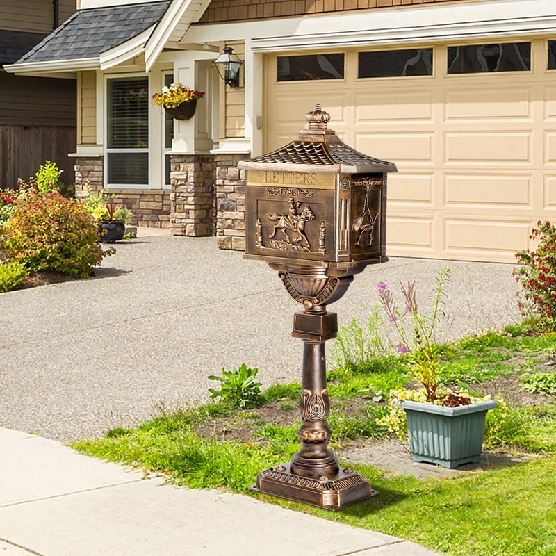 Large Post Mailbox with Post & Baffle Door, Heavy Duty Mail Box Cast Aluminum gallery