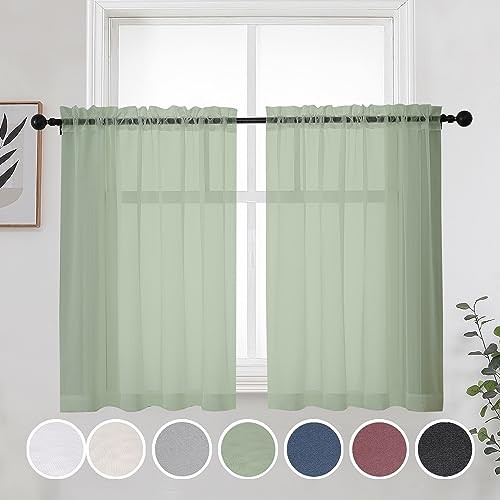 Sheer Curtains 36 Inches 2 Panels Set - 42"W x 36"L (Pack of 2) Sage Green gallery