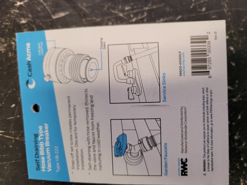 SELF DRAINING HOSE BIBB TYPE VACUUM BREAKER VB-222 CASH ACME NEW gallery