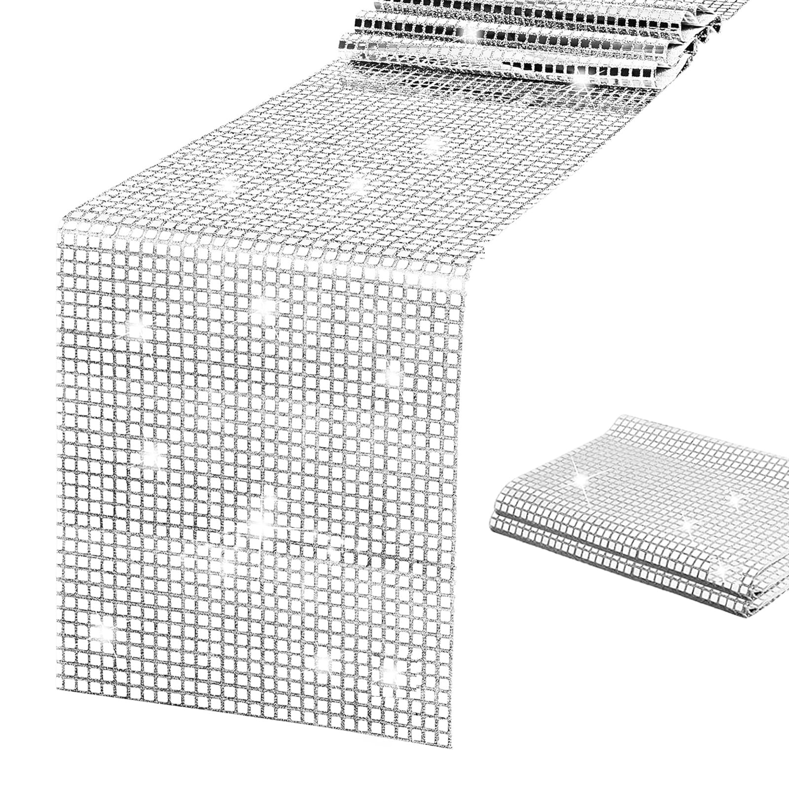 2 Pack 12x108 Inch Disco Table Runner, Silver Mirror Sequin, Glitter Foil gallery