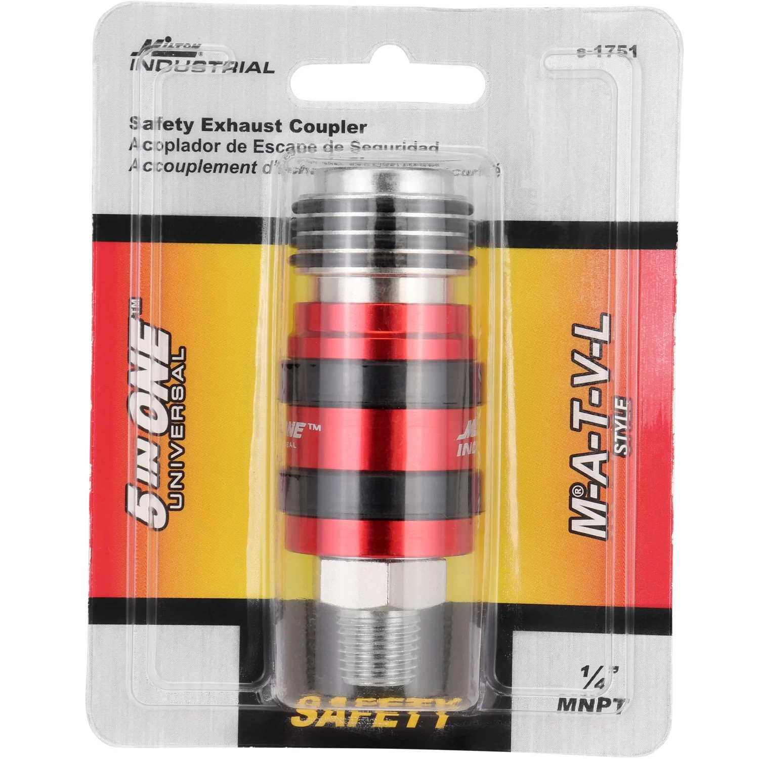 Milton® 5 In One® Universal Safety Exhaust Quick-Connect Coupler, 1/4" Male NPT gallery