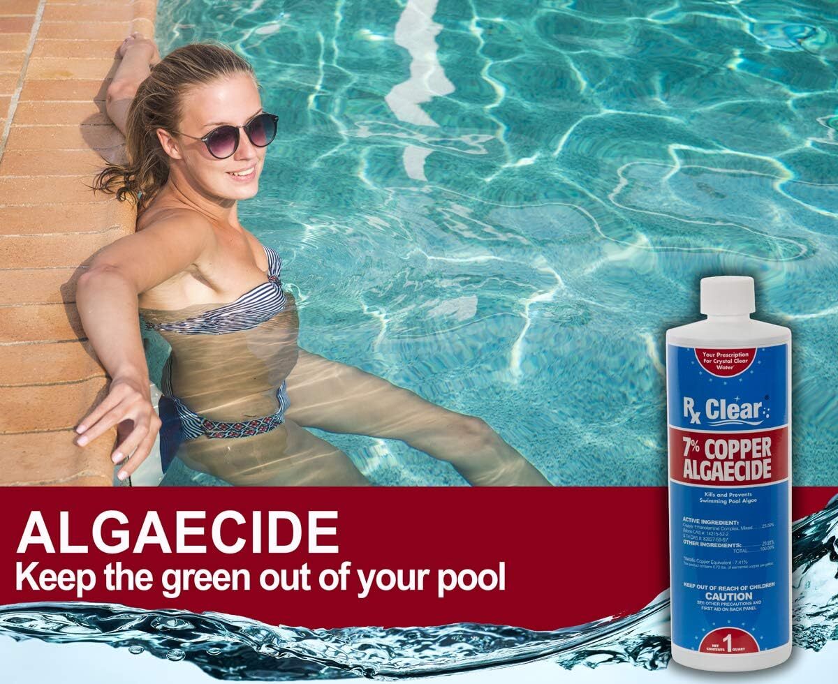 Rx Clear Swimming Pool 7% Copper Algaecide Chemical - 32 oz - (Choose Quantity) gallery