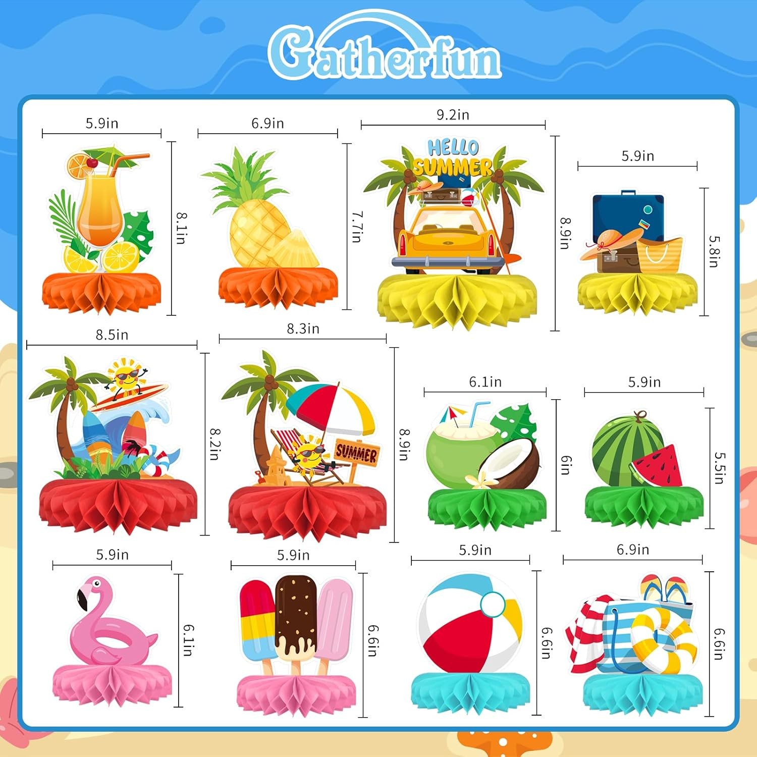 Beach Party Decorations Kit - Beach Themed Honeycomb Centerpieces and Table Deco gallery