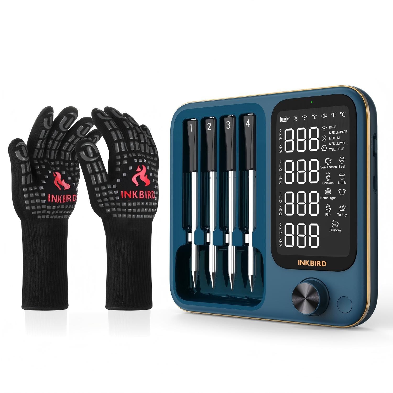 INKBIRD Wireless Meat Thermometer 4 Probes with BBQ Heat Resistant Gloves Smoker gallery