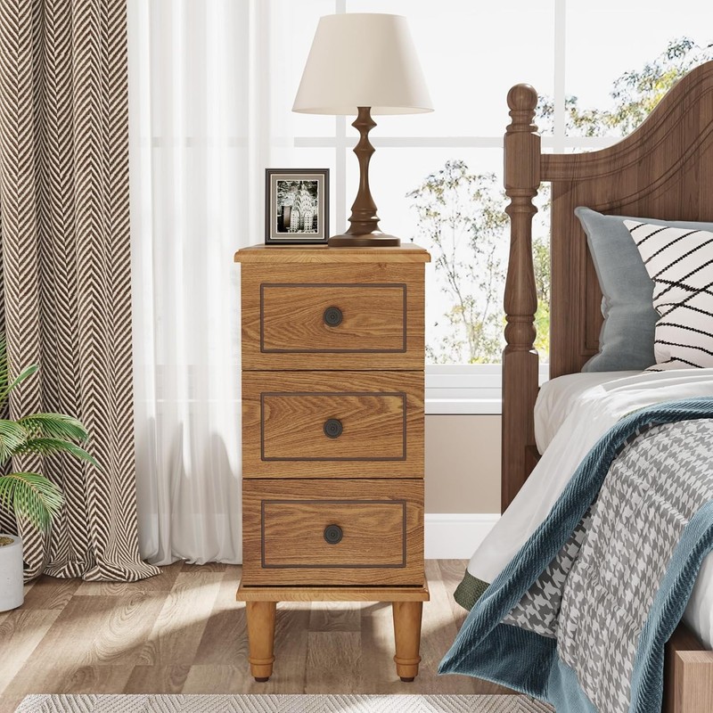 Solid Wood End Table, Fully Assembled Narrow Slim Side Table with 3 Drawers gallery