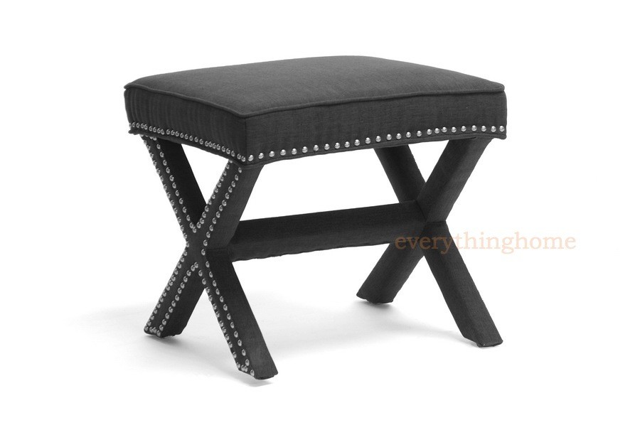 Hallway Bedroom Bench Stool Ottoman Nail Head Trim Black, Gray, Blue, White gallery