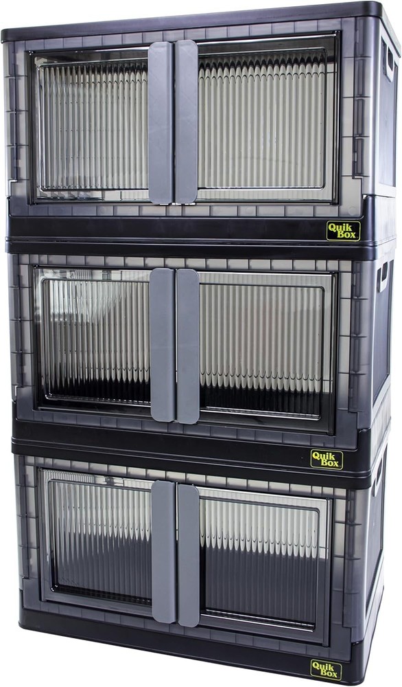 19 Gallon 3 Pack Stackable Storage Bins with Lids,Doors,Wheels,Collapsible Or...