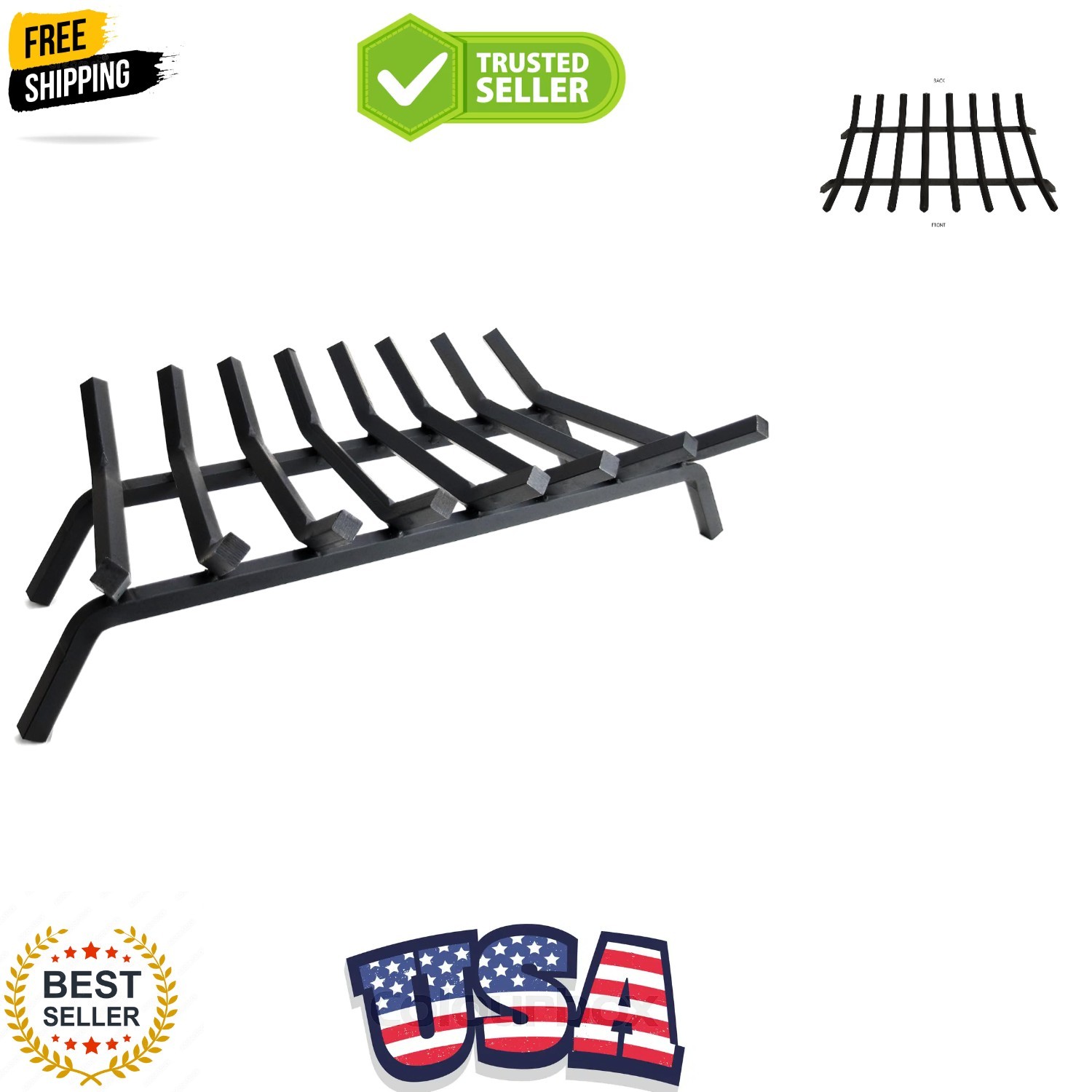 3/4" Solid Steel Fireplace Grates - Lifetime , Black, 33-Inch gallery