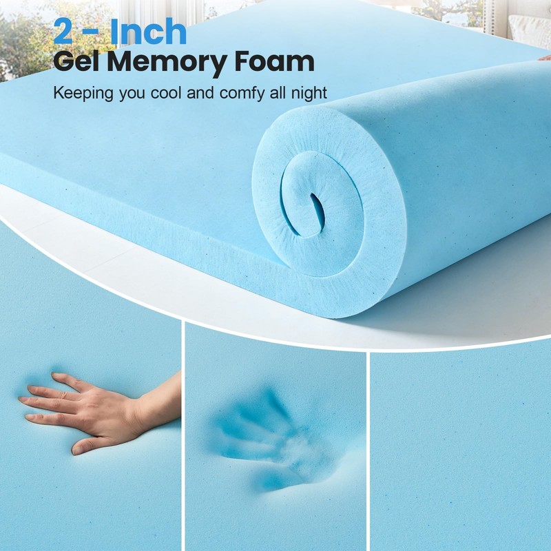Easthome Queen Size Dual Layer 4 Inch Memory Foam Mattress Topper, 2 Inch Gel... gallery