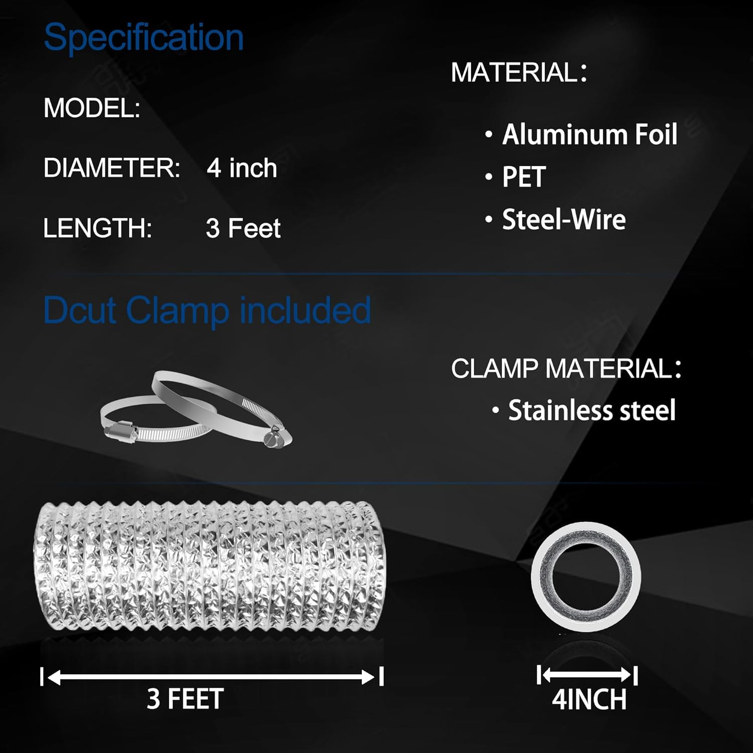 4 Inch 3 Feet Dryer Vent Hose Short,Flexible Air Ducting,Heavy Duty Aluminum ... gallery