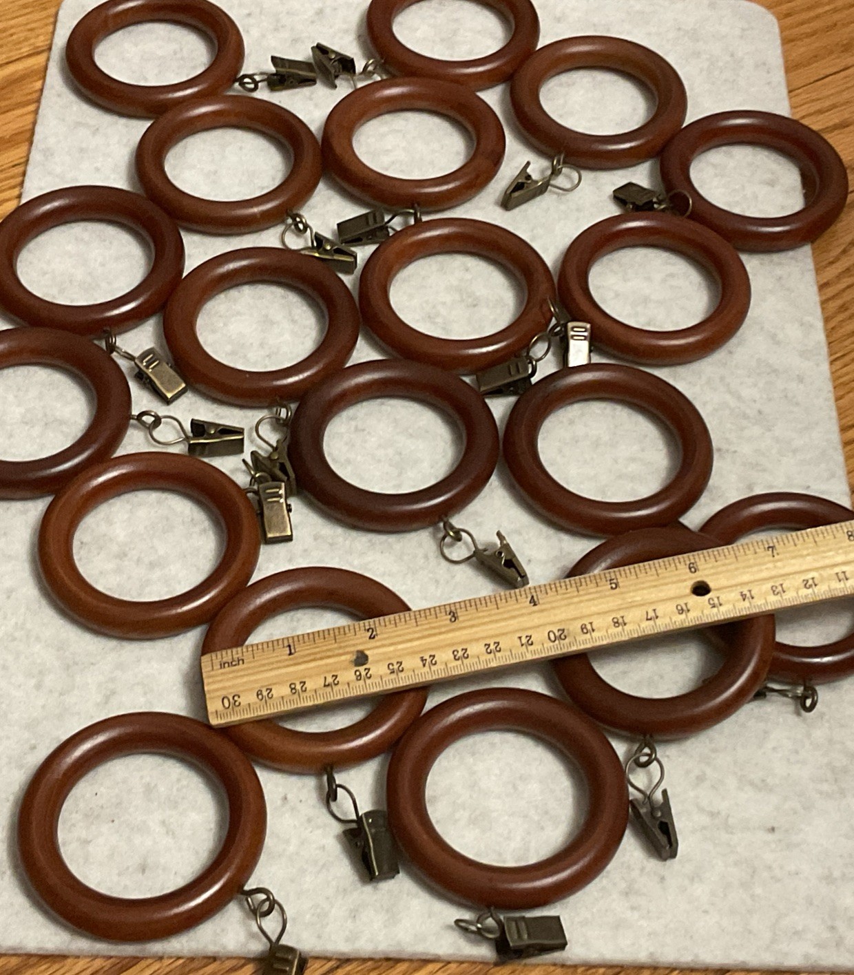 19 Wood Medium Brown Rings With Brushed Bronze Clips - Drapery/ Photos/ Memories gallery