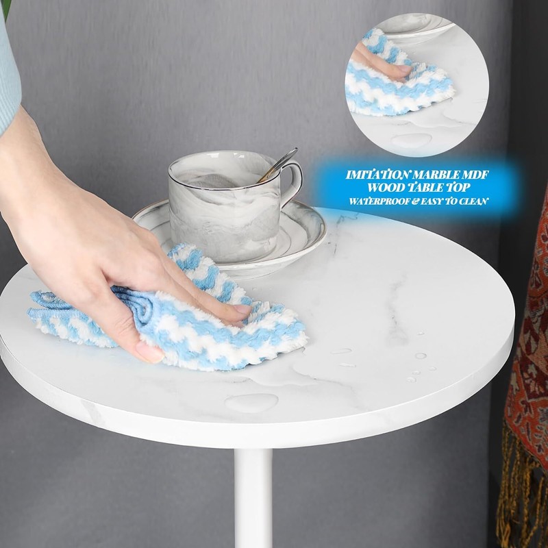 Small Drink Table for Small Spaces Round End Table w/Marble Base for Sofa Couch gallery