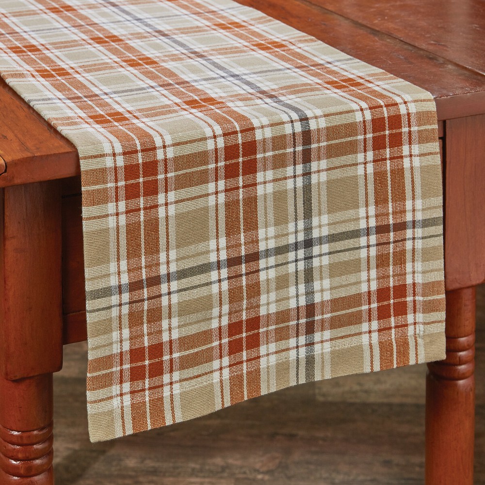 NEW CINNABAR Table Runner Plaid 54" RUST TAN CREAM GRAY Kitchen Farmhouse Rustic