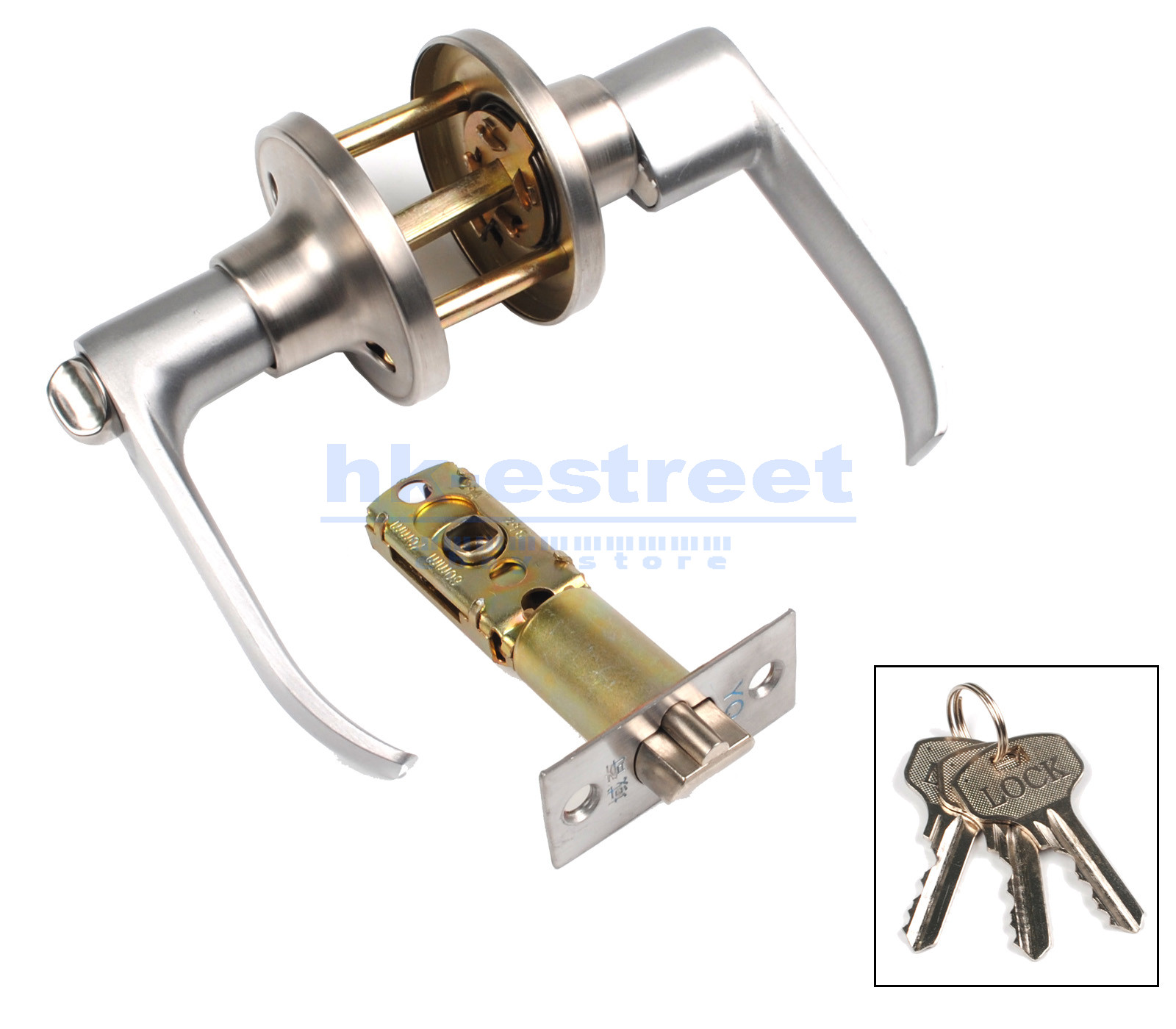 Entry Door Lever Lock Set Privacy Keyed Knobs Lockset Handle+2 Keys Satin Nickel gallery