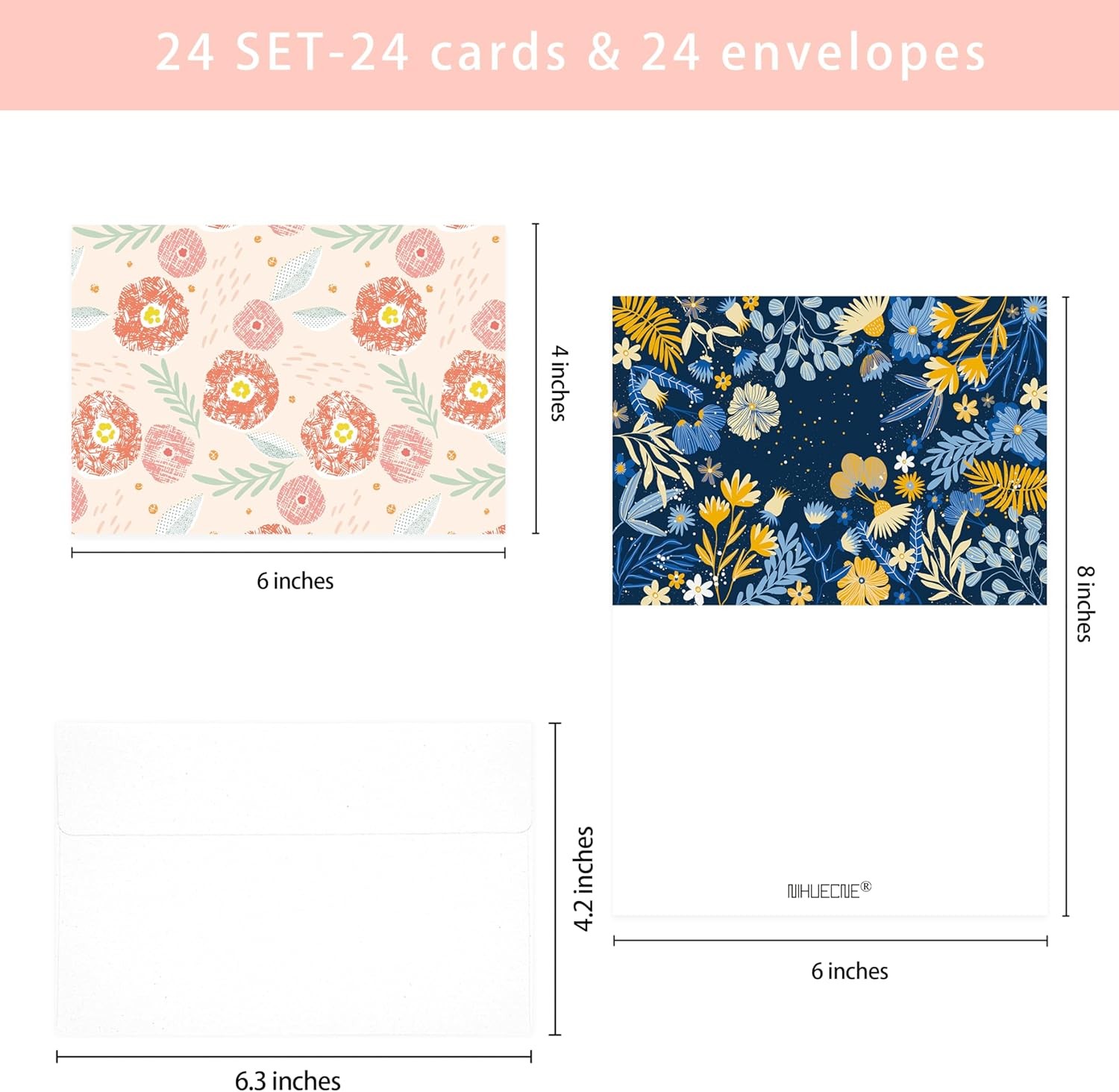 24 Pack Boxed Floral Blank Greeting Cards with 4x6 inches, floral gallery