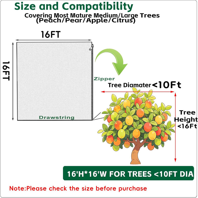 16X16Ft Extra Large Fruit Tree Netting Cover with Zipper & Drawstring, Garden Me gallery