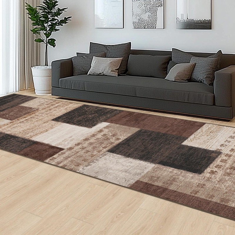 QDUIDU Modern Geometric Patchwork Indoor Runner Rug for Living Room, Chocolat... gallery