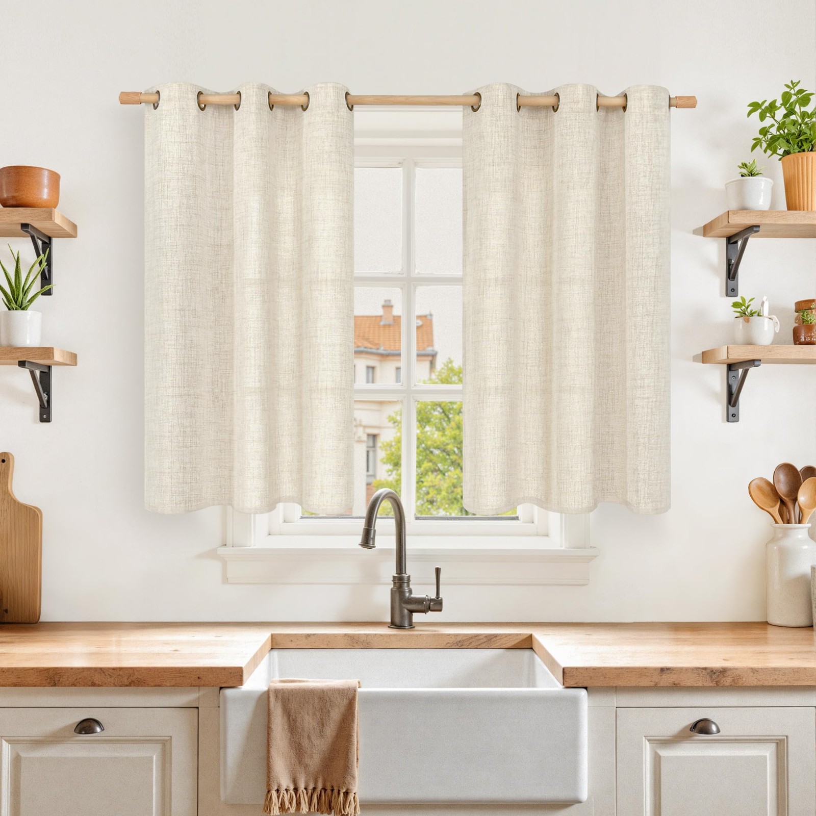 Curtains 40 Inches Long for Kitchen Cafe Window, 42"W x 40"L (Pack of 2) Linen gallery