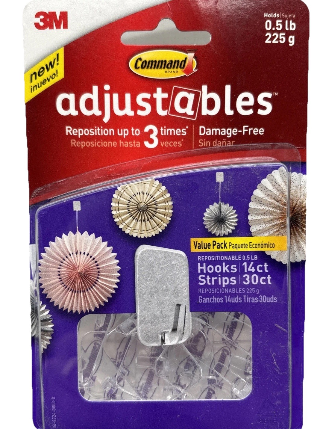 3M Command Adjustables Clear Repositionable 14 Hooks 30 Strips, 0.5-lb Hold {23} gallery
