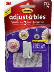 3M Command Adjustables Clear Repositionable 14 Hooks 30 Strips, 0.5-lb Hold {23}