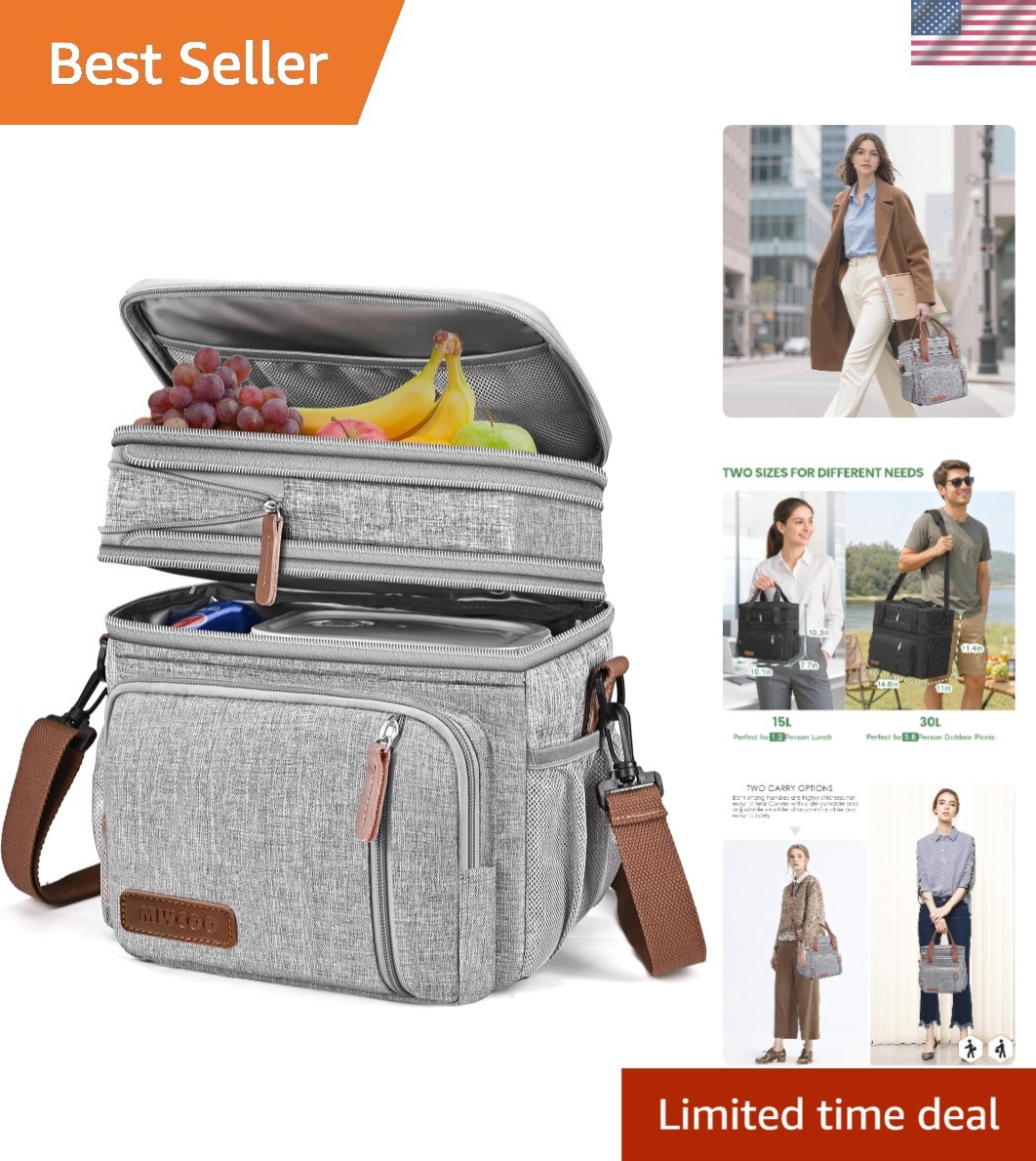 Elegant Leakproof Lunch Bag with Adjustable Strap - Perfect for Everyday Use 15L gallery