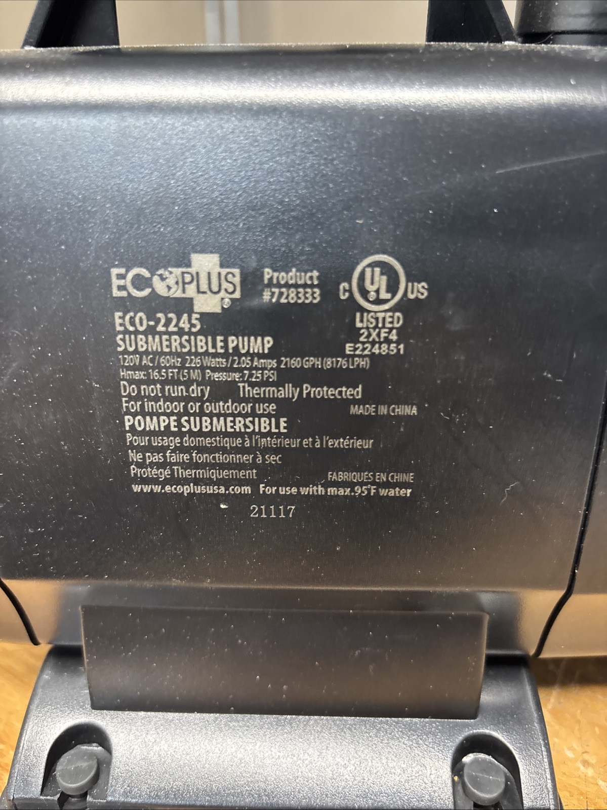 EcoPlus® 728333 ECO-2245 Fixed Flow Submersible / Inline Pump, 2166 GPH gallery