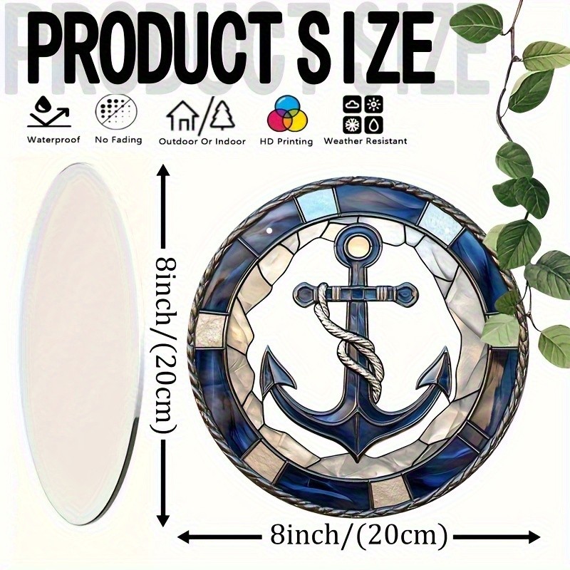 Navy Blue Anchor Rope Nautical Rope Rim Round Acrylic Suncatcher Coastal Decor gallery