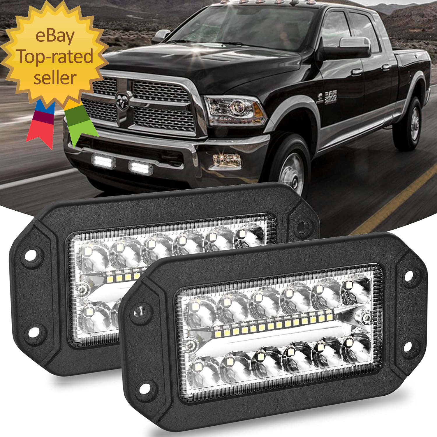 2Pcs 6 Inch Flush Mount LED Light Pods, 78W Triple Row Spot Flood LED Work Light gallery