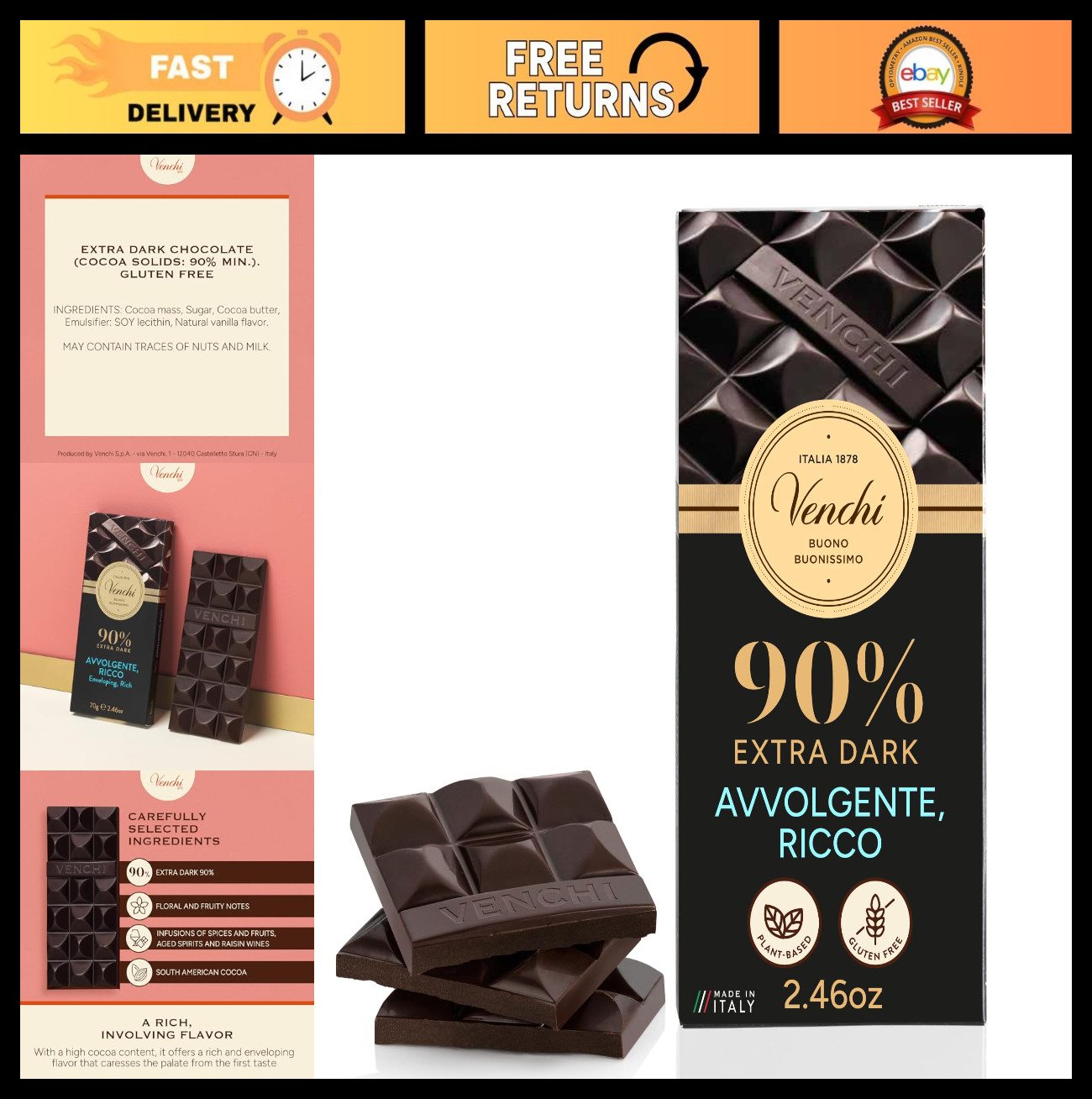 85% Extra Dark Chocolate Bar 3.52oz - Fine Cocoa Blends, Gluten Free, Vegan Trea gallery