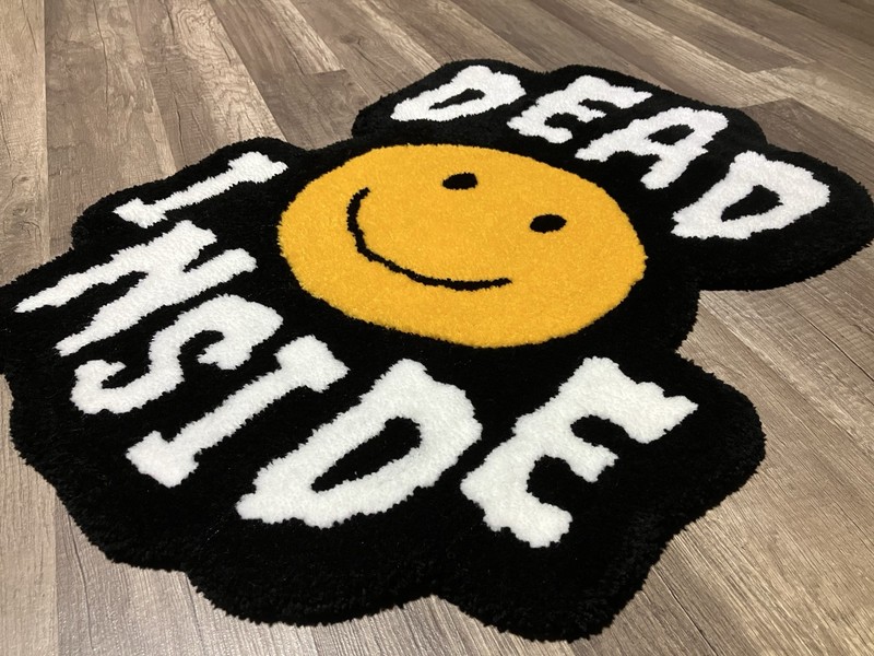 Dead Inside Smiley Face Rug, Hand-Tufted, 19 x 25 in Black/White/Yellow gallery