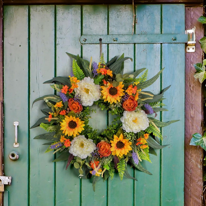 Kmise Spring Wreath Fall Decor Wreath for Front Door-23 Inch Summer Peony gallery