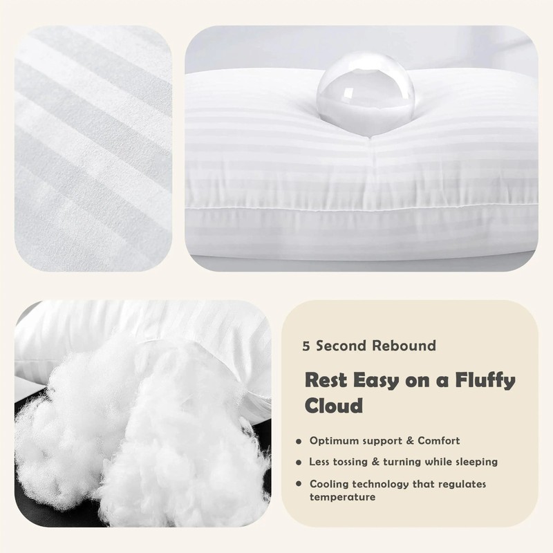 2 Pack Quilted Bed Pillows White Down Feather Standard King Size Pillow-USA gallery