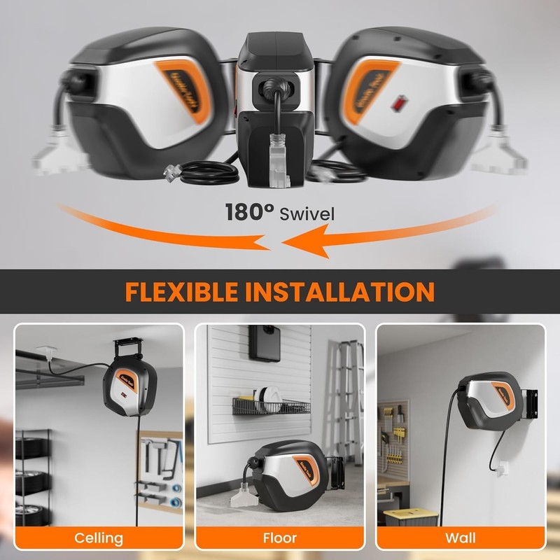 Giraffe Tools 50FT Retractable Extension Cord Reel 14/3AWG SJT Power Cord Reel gallery