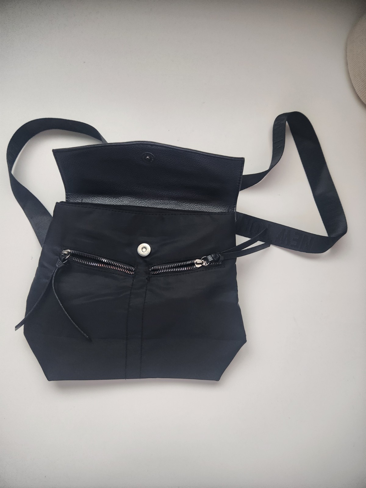 Botkier New York Black Mini Backpack Snap Closure Leather Nylon 4